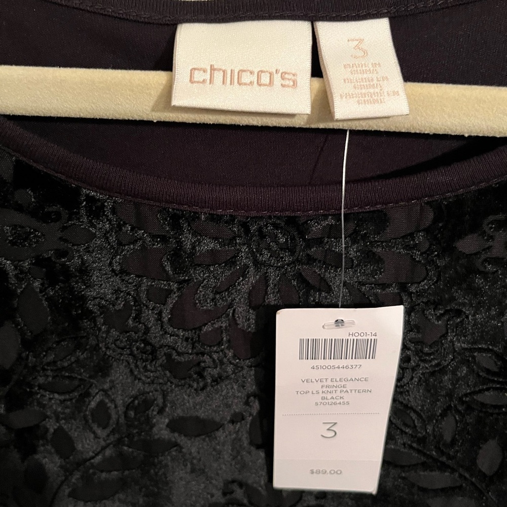 NEW Chico’s Black Velvet Beaded Hem Blouse - Picture 6 of 9